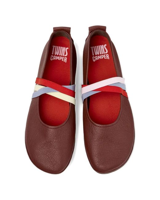 Camper Red Twins Leather Ballet Flats