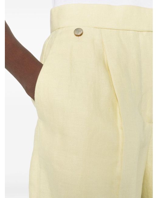 Agnona Yellow Pleated Linen Shorts