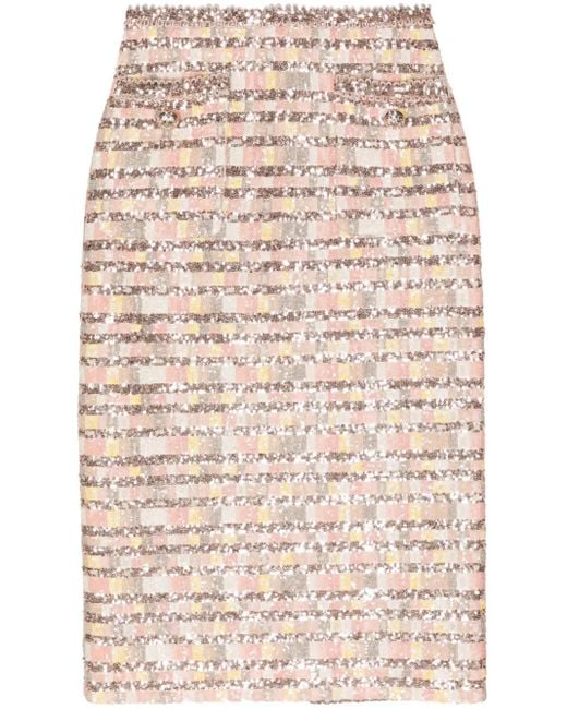 Elie Saab Natural Camaleonte Sequin-Embellished Midi Skirt