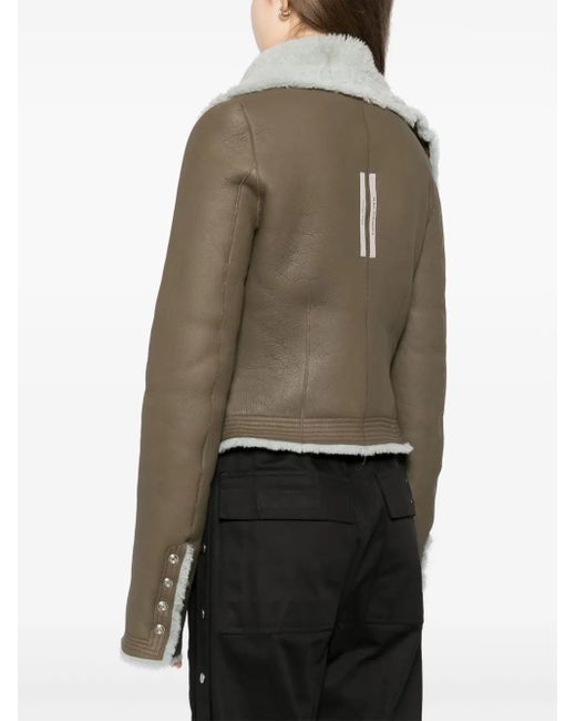 Rick Owens Green Shearling-Lining Biker Jacket