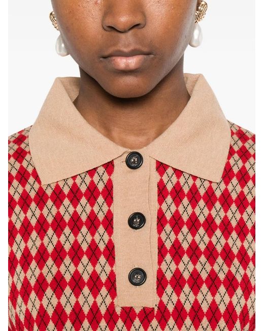 N°21 Red Diamond-Pattern Polo Shirt