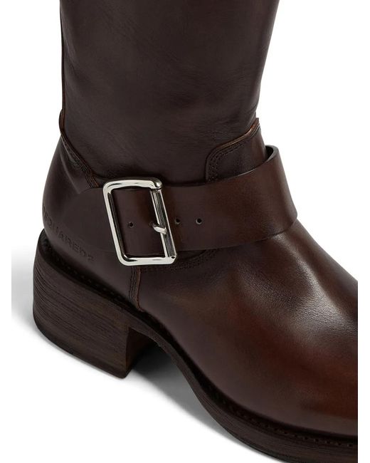 DSquared² Brown Logo-Debossed Leather Boots