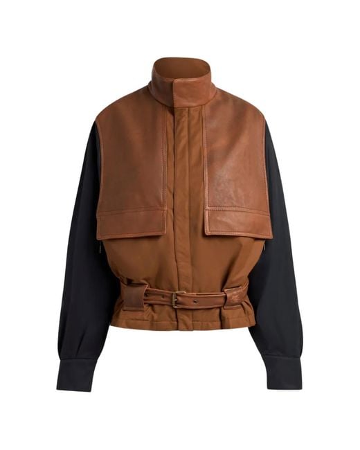 Etro Brown Padded Bomber Jacket With Contrasting Sleeves