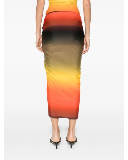 The Attico Orange Gradient-Effect Midi Skirt