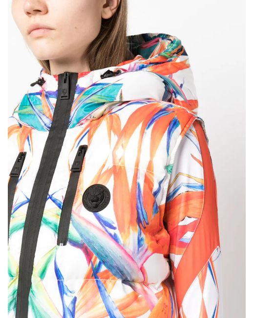 Philipp Plein Blue Botanical-Print Puffer Gilet