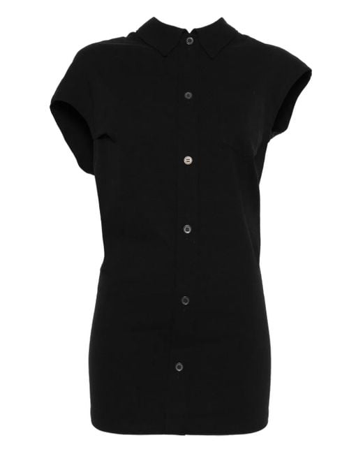 Issey Miyake Black Button-Fastening Short-Sleeve Top