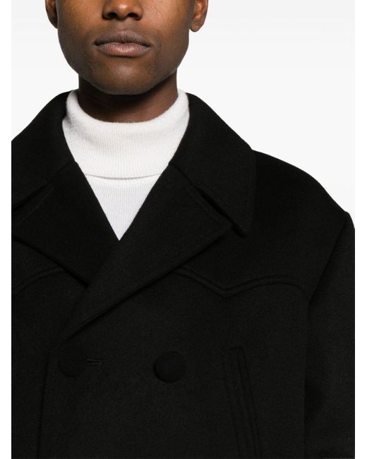 Balmain Black Double-breasted Wool Coat for men