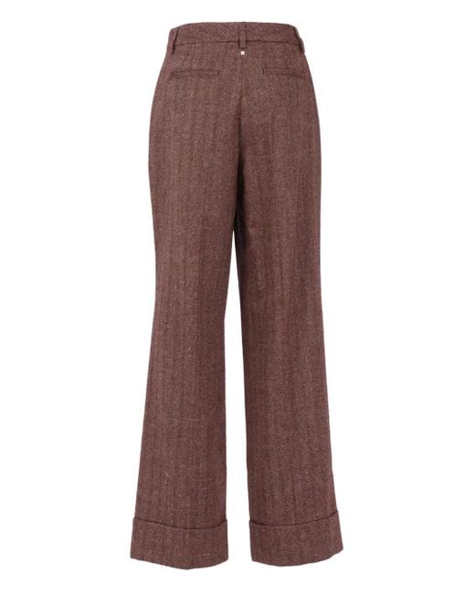 Lorena Antoniazzi Brown Pleated Herringbone Trousers