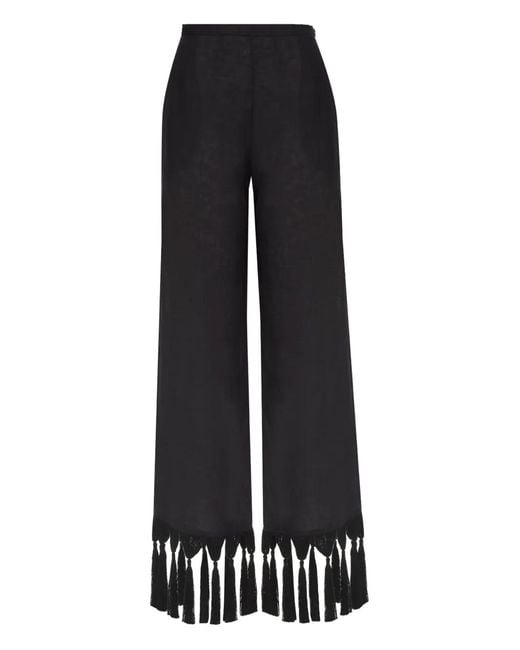 Taller Marmo Black Marlino Fringes-Detail Linen Trousers