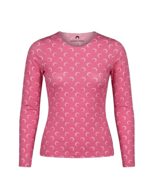 MARINE SERRE Pink Moon-Print Long Sleeve T-Shirt
