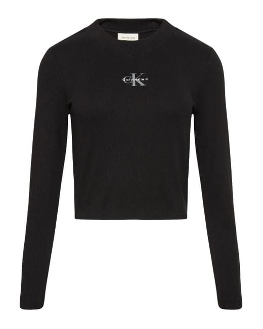 T-Shirt A Maniche Lunghe Con Logo di Calvin Klein in Black