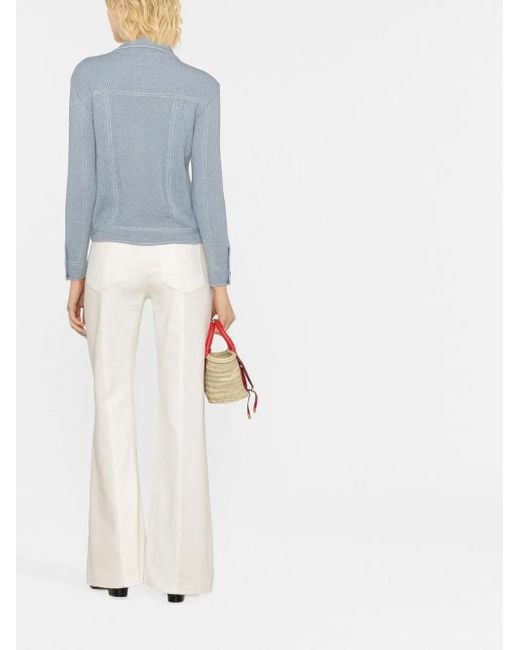 Barrie Blue Contrast-Stitch Knitted Jacket