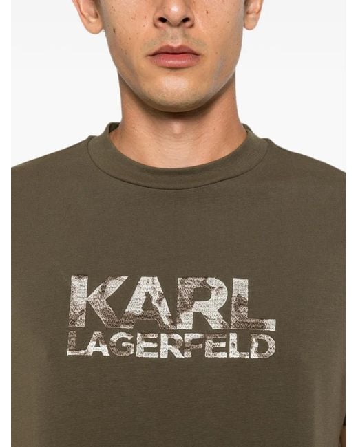 Karl Lagerfeld Green Logo-Embroidered Crew-Neck T-Shirt for men