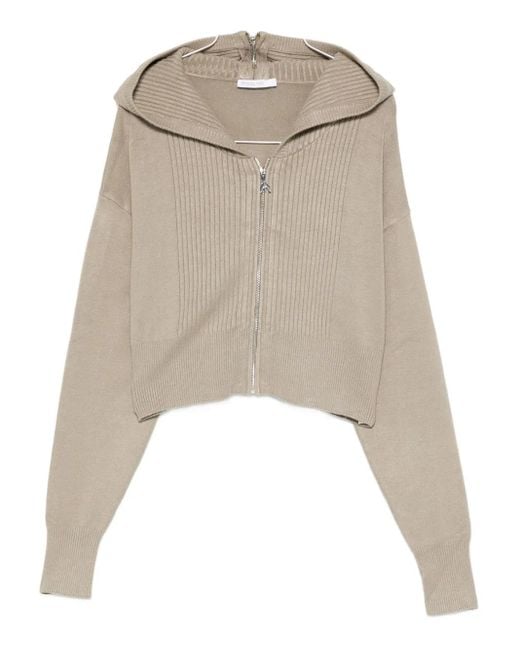 Patrizia Pepe Natural Hooded Ribbed Cardigan