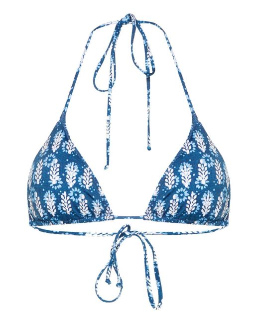 Mc2 Saint Barth Blue Leah Floral-print Bikini Top