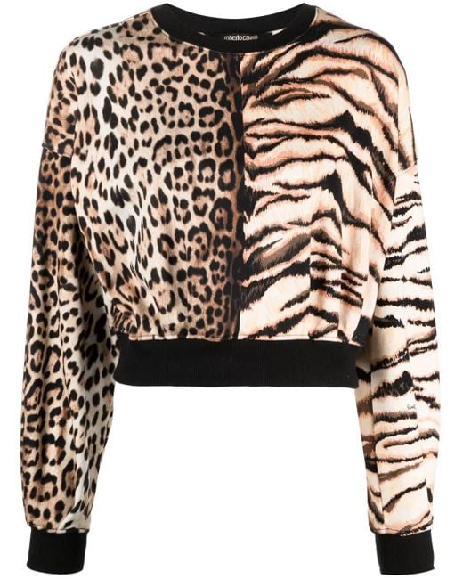 Roberto Cavalli Black Animal-Print Long-Sleeve Blouse