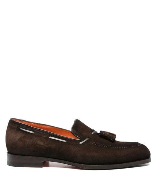 Santoni Brown Tassel-Detail Suede Boat Shoes for men