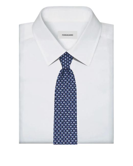 Ferragamo Blue Elephant Gancini Print Tie for men