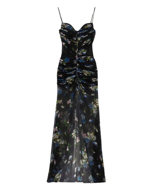 Blumarine Black Floral-Print Ruched Maxi Dress