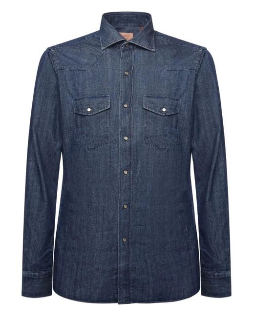 Luigi Borrelli Napoli Blue Flap-Pocket Shirt for men