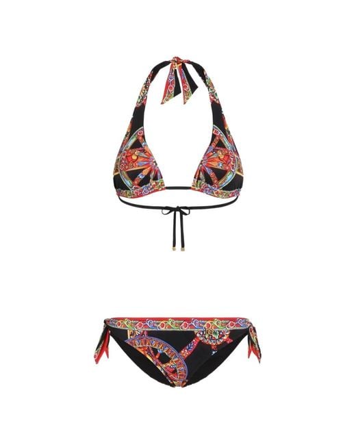Dolce & Gabbana White Carretto-Print Triangle Bikini