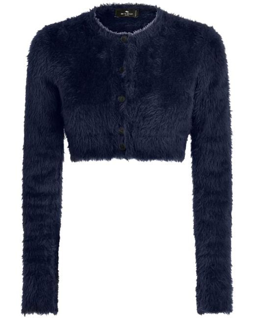Etro Blue Brushed-Knit Cropped Cardigan