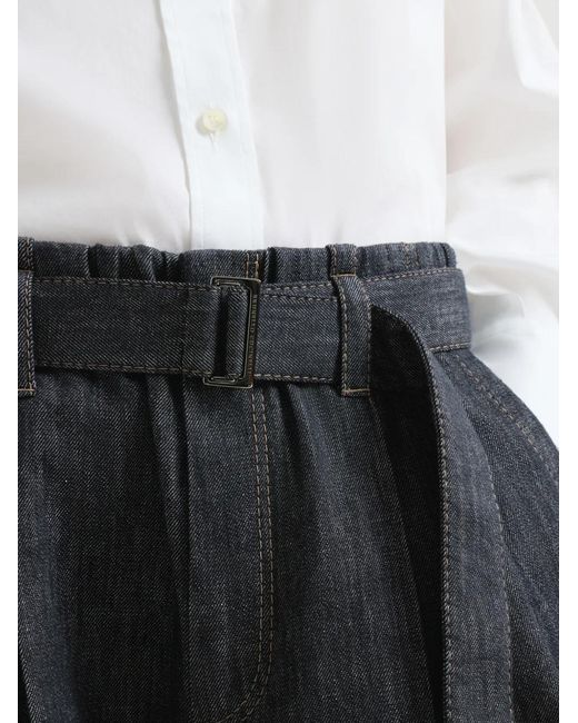 Brunello Cucinelli Black Cotton Denim-Effect Twill Loose Sartorial Trousers With Monili