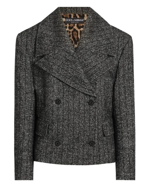 Dolce & Gabbana Black Short Oversized Striped Jacket Wool