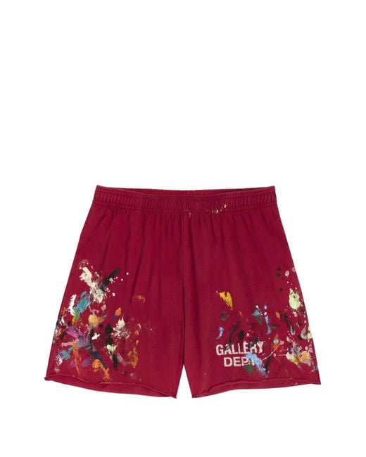 GALLERY DEPT. Red Paint-Splatter Logo-Print Shorts