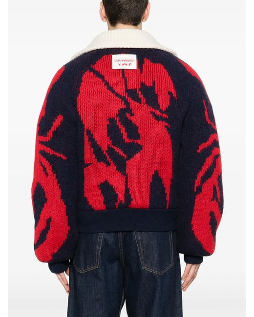 Charles Jeffrey Red Knitted Zip Puffer Jacket
