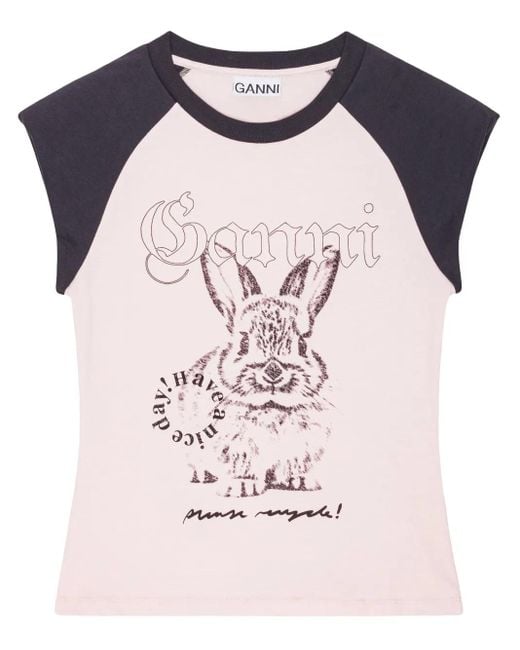 Ganni プリント Tシャツ Pink