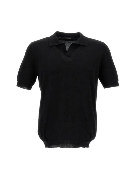 Tagliatore Black Fine-Knit Polo Shirt for men