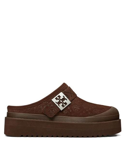 Tory Burch Brown Mellow Shearling Platform Mules