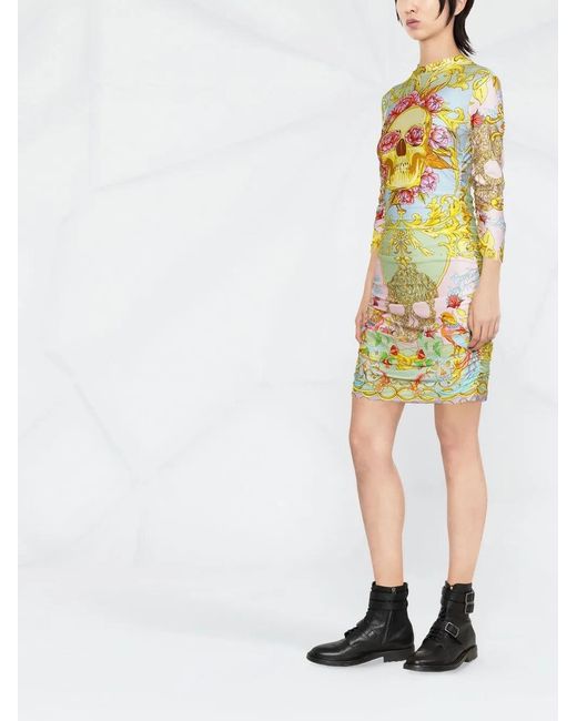 Philipp Plein Green Baroque Printed Minidress