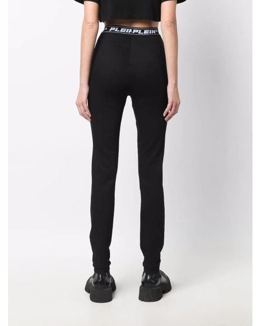 Philipp Plein Blue Logo-Waistband Leggings