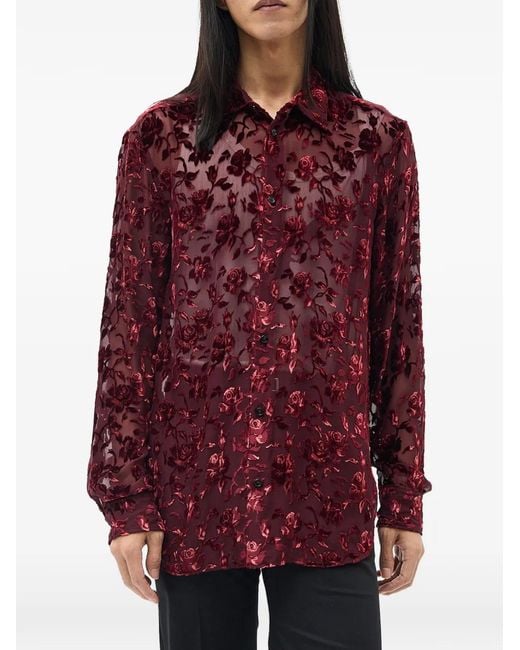 Ann Demeulemeester Red Andre Floral-Devoré Shirt for men