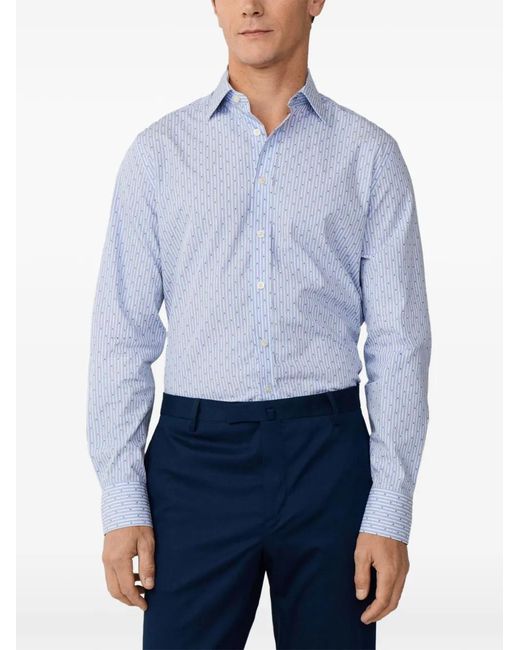 Hackett Blue Diamond-Embroidered Striped Shirt for men
