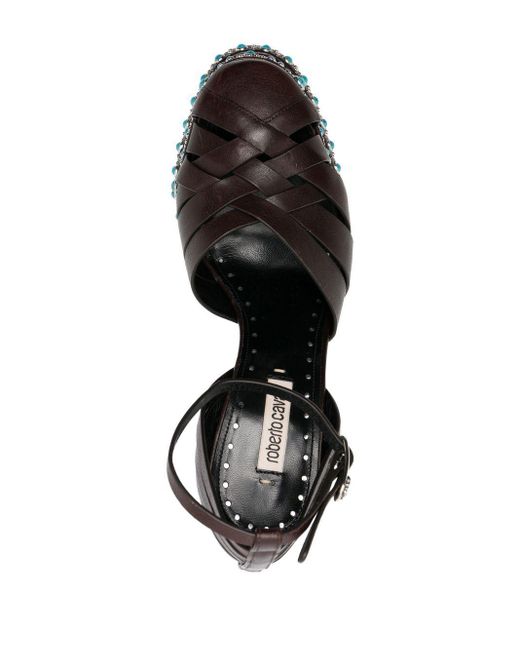 Roberto Cavalli Black Caged Leather Platform Sandals