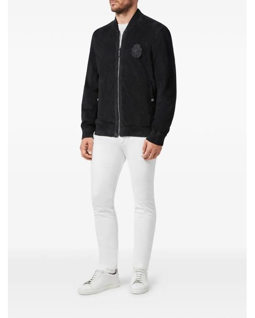 Billionaire Black Crest-Patch Leather Jacket for men
