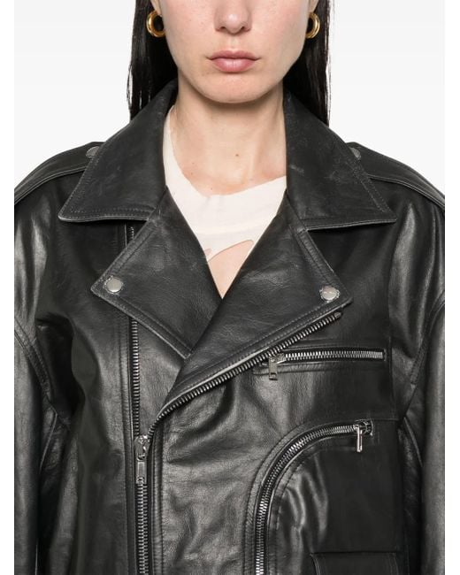 Rick Owens Black Leather Jacket Cropped Jumbo Bauhaus Stooges