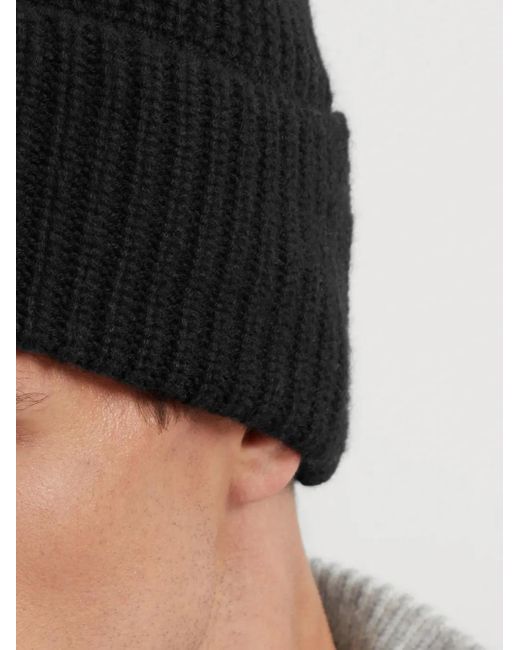 Brunello Cucinelli Black Cashmere Rib-Knit Beanie for men
