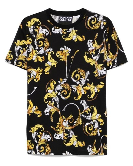 Versace Jeans Couture Black Barocco-Print T-Shirt for men