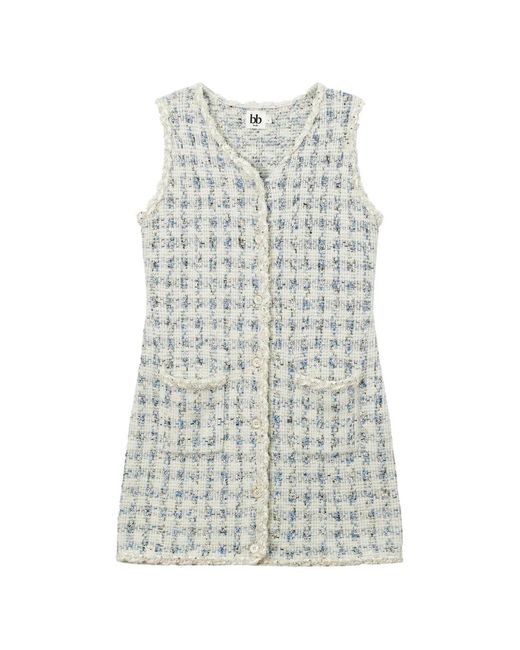 B+ AB White Tweed-Effect Button-Up Mini Dress