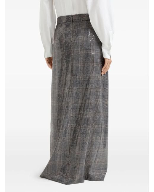 Brunello Cucinelli Gray Sequin-Embellished Long Skirt