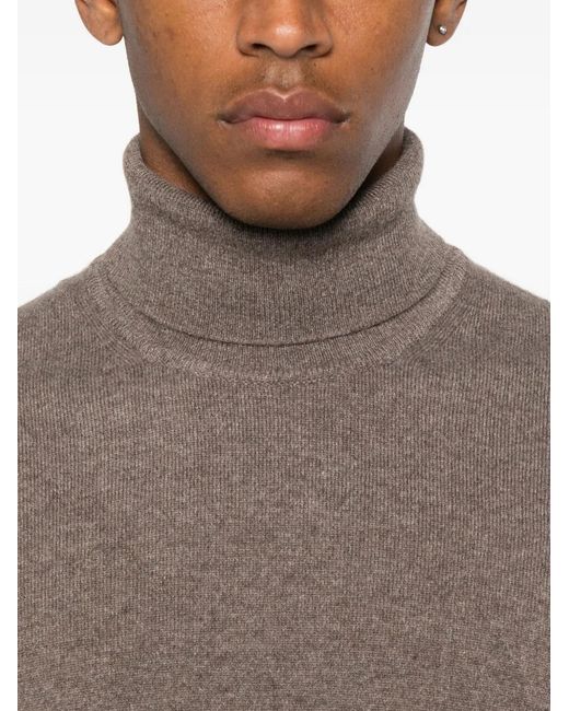 Fedeli Brown Turtleneck Cashmere Sweater for men