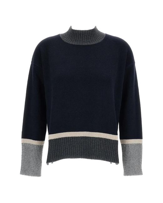 Lorena Antoniazzi Blue Colour-Block Ribbed-Trim Sweater