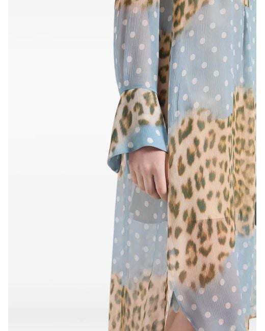 Nina Ricci White Leopard And Polka-Dot Print Shirt Midi Dress