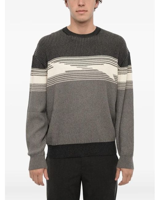 Neil Barrett Gray Pull En Maille Côtelée À Empiècements for men