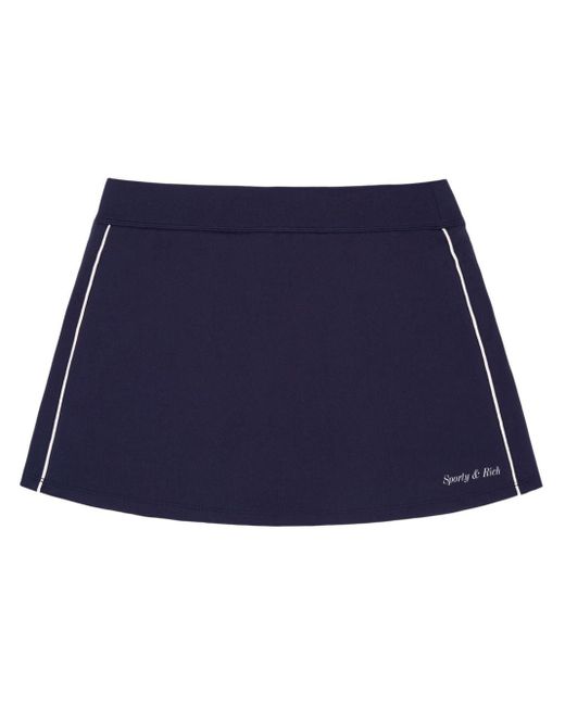 Sporty & Rich Blue Logo-print Stripe-detail Tennis Miniskirt
