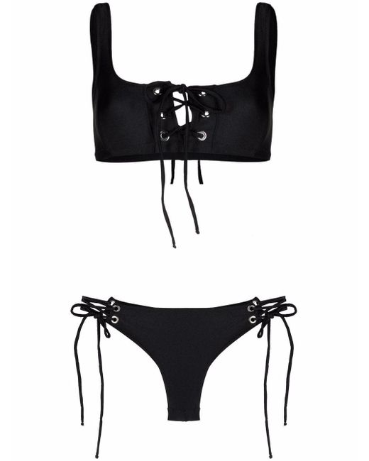 Noire Swimwear Latticestrap Metallic Bikini Set in Black Lyst Australia